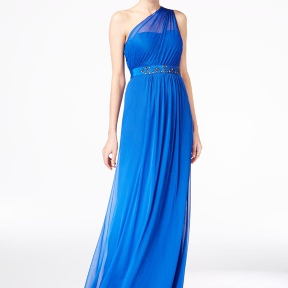 Royal Blue One-Shoulder Embellished Dress Gown - Picture 2 of 9